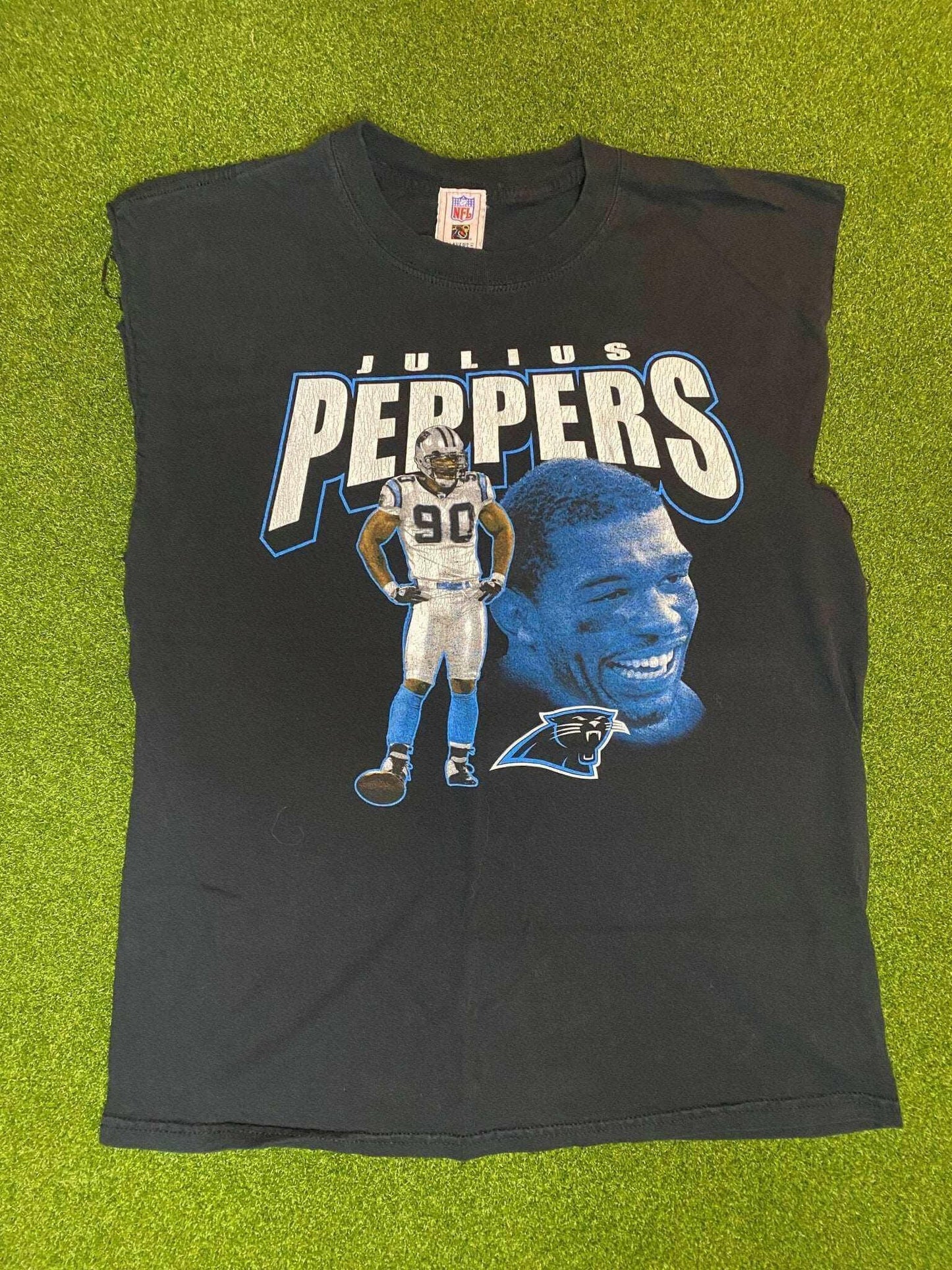 00s Carolina Panthers - Julius Peppers - Vintage NFL Player Cut Off (Large) - Gametime Vintage