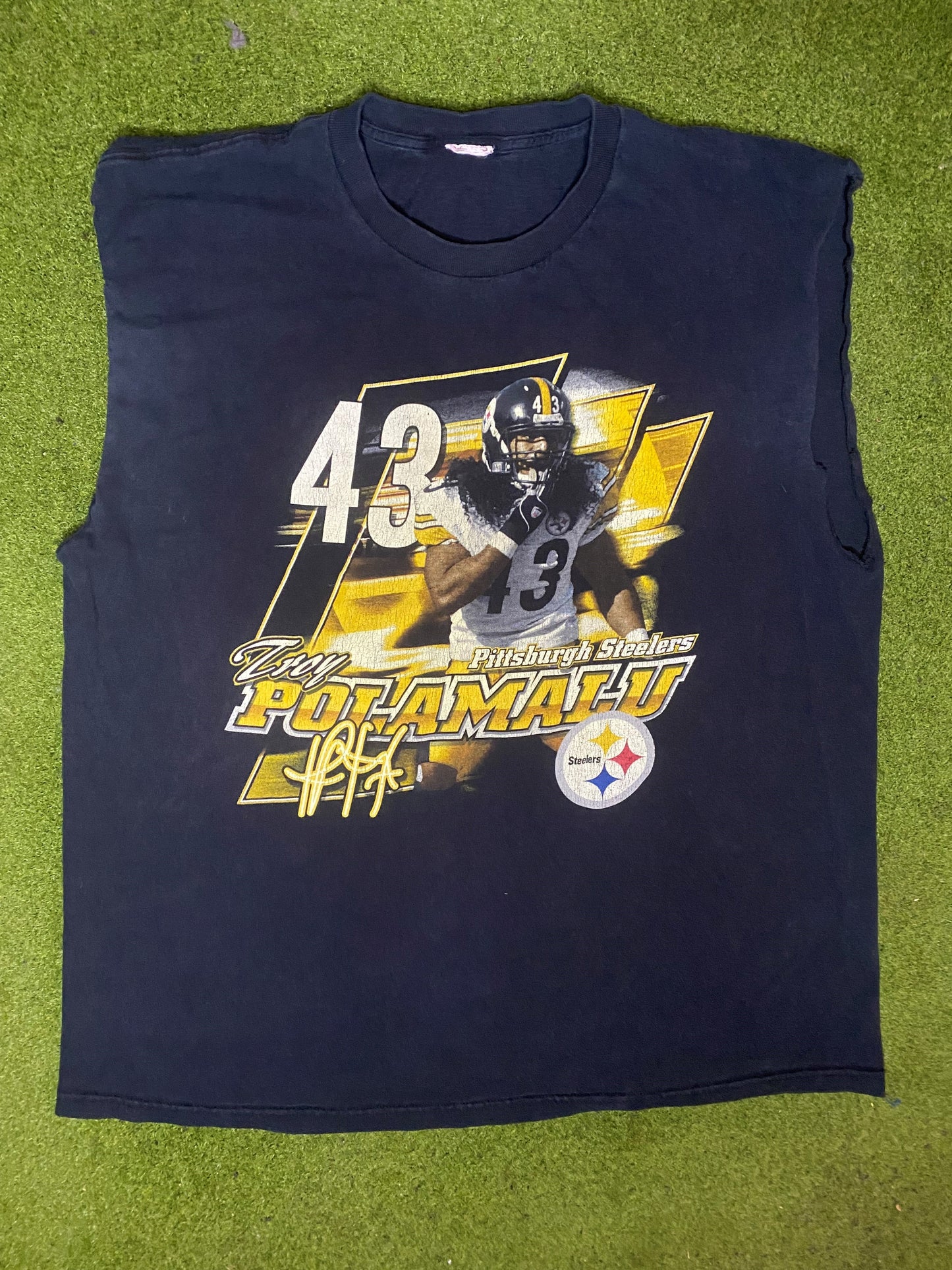 00s Pittsburgh Steelers - Troy Polamalu - Vintage NFL Player Cutoff (Large) - Gametime Vintage