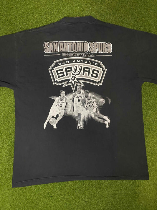 00s San Antonio Spurs - Double Sided ft. Tim Duncan, Tony Parker & Manu Ginobli - Vintage NBA Tee Shirt (XL) - Gametime Vintage