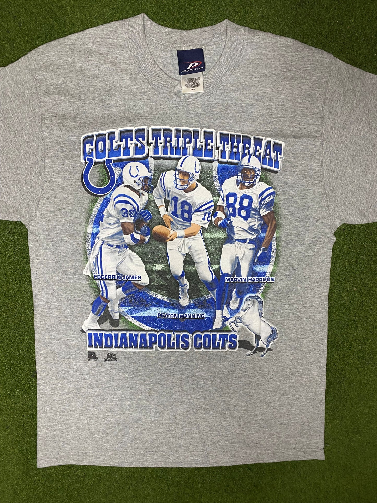 00s Indianapolis Colts - Triple Threat Ft. Manning, Harrison and James - Vintage NFL Player T-Shirt (Medium) - Gametime Vintage