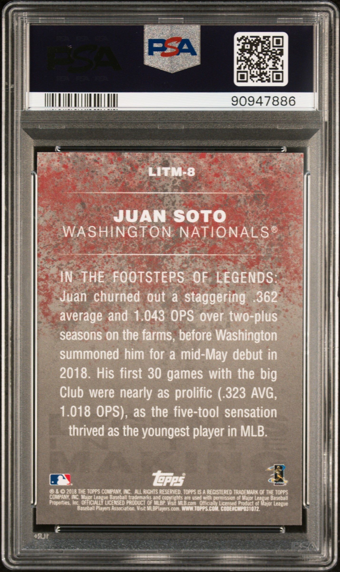 Graded 2018 Topps Update Juan Soto #LITM8 Legends in the Making Blue Rookie RC Baseball Card PSA 10 Gem Mint