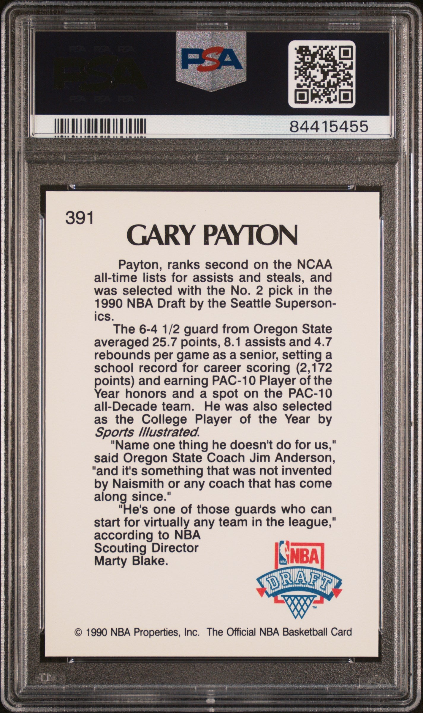 Graded 1990 Hoops Gary Payton #391 Rookie RC Basketball Card PSA 10 Gem Mint
