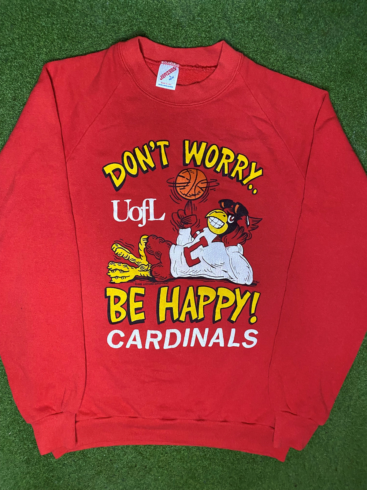 Cárdinales de Louisville de 1988 - No te Preocupes, Sé Feliz - Sudadera Universitaria Vintage (Grande)