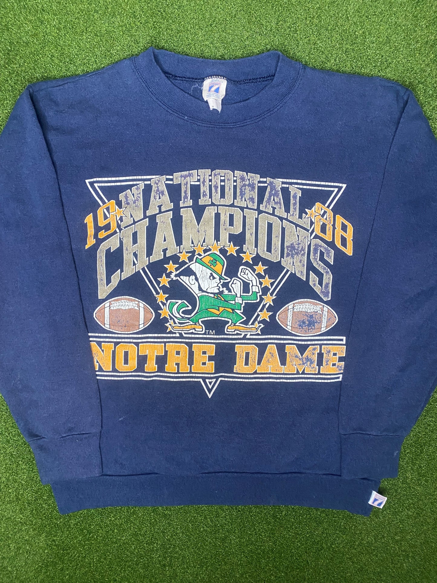 Sudadera de fútbol americano universitario vintage (mediana) - Notre Dame Fighting Irish de 1988 - Campeones nacionales