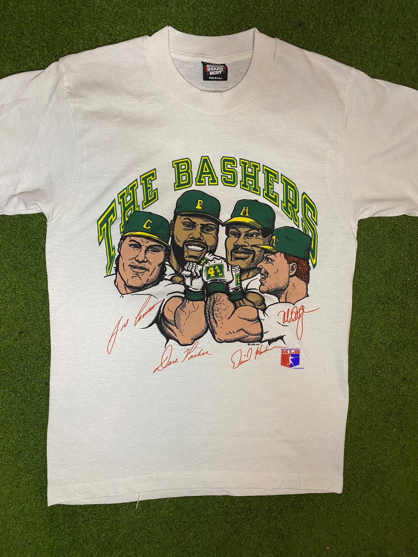 1988 Oakland Athletics - The Bashers Ft. McGwire and Canseco - Vintage MLB Player T-Shirt (Medium) - Gametime Vintage