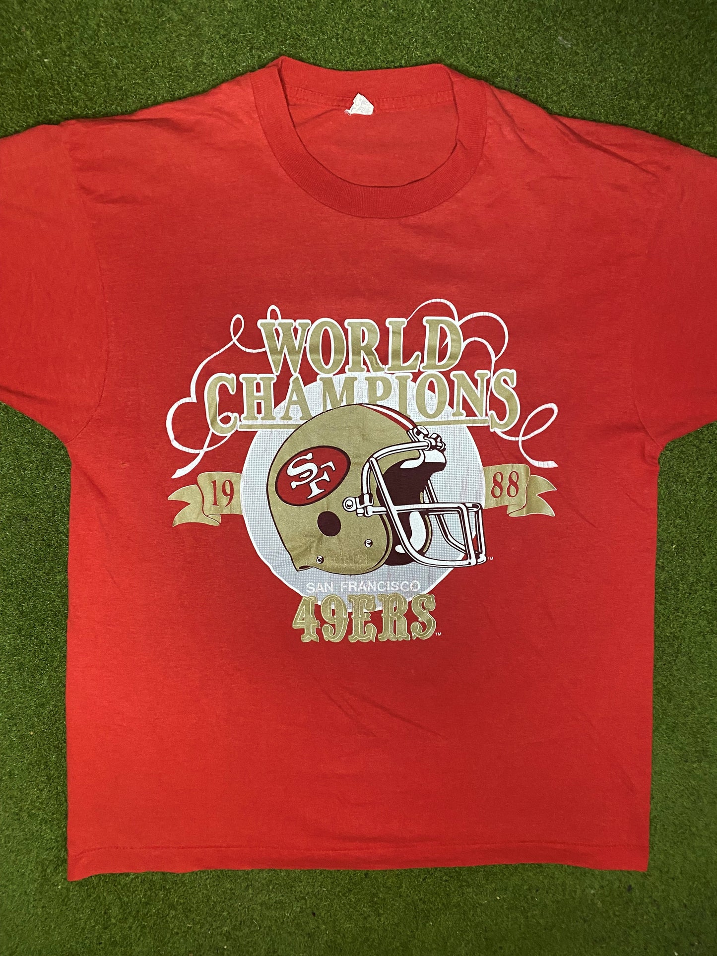 1988 San Francisco 49ers - World Champions - Vintage NFL T-Shirt (XL) - Gametime Vintage