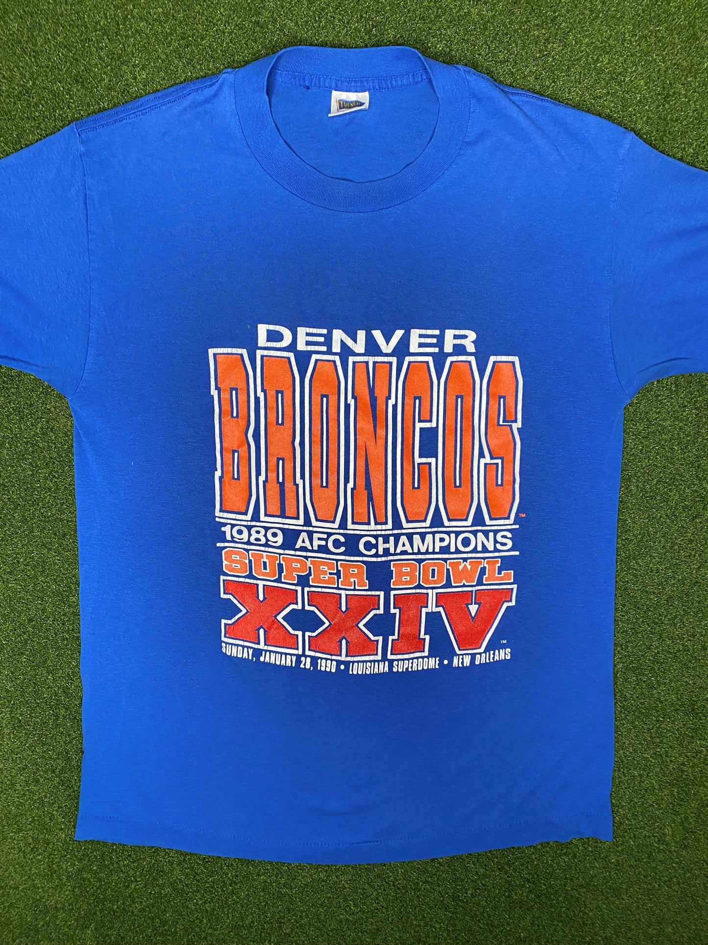 1989 Denver Broncos - Super Bowl XXIV - Vintage NFL T Shirt (Large)