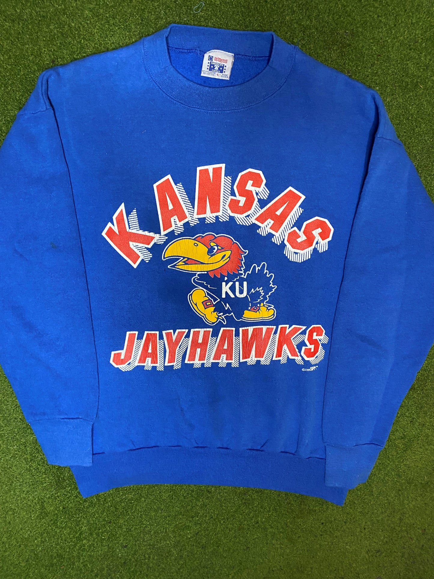1989 Kansas Jayhawks - Vintage College Sweatshirt (Large) - Gametime Vintage