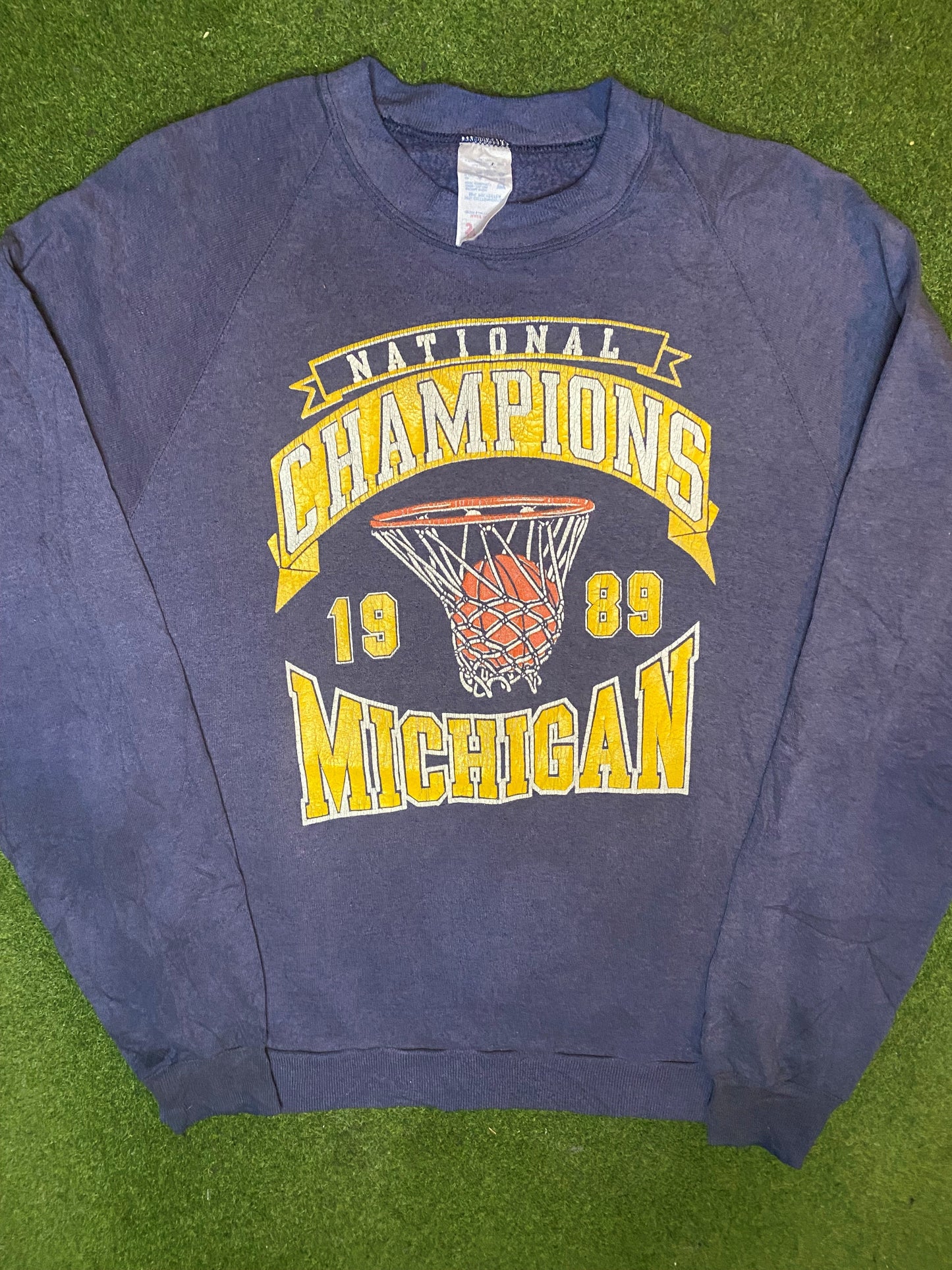 1989 Michigan Wolverines - National Champions - Vintage College Sweatshirt (Large) - Gametime Vintage