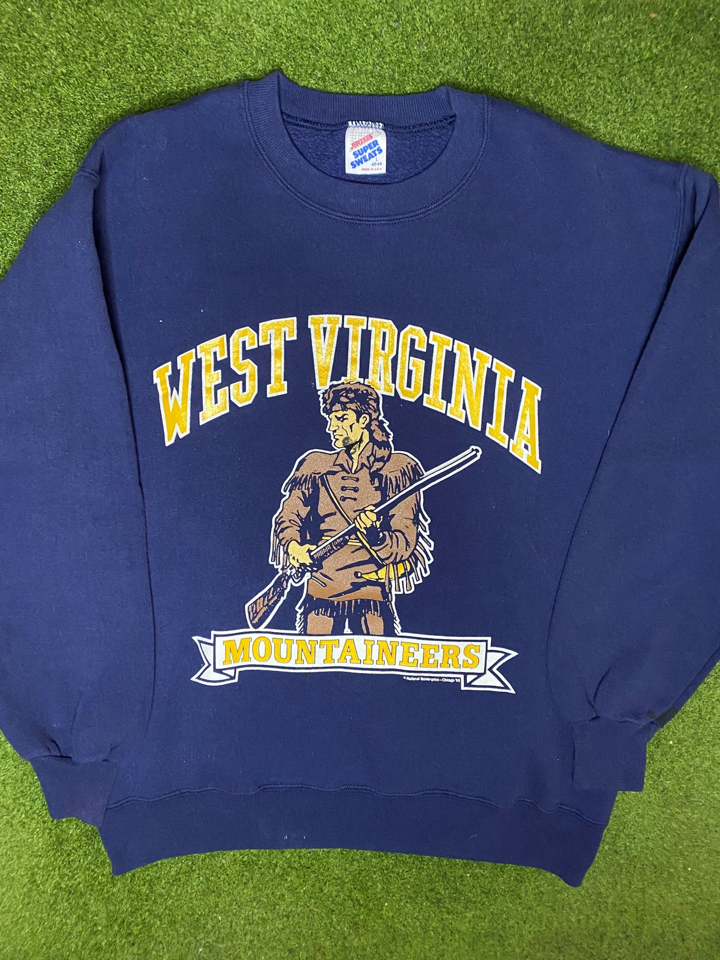 1989 West Virginia Mountaineers - Vintage College Sweatshirt (Large) - Gametime Vintage
