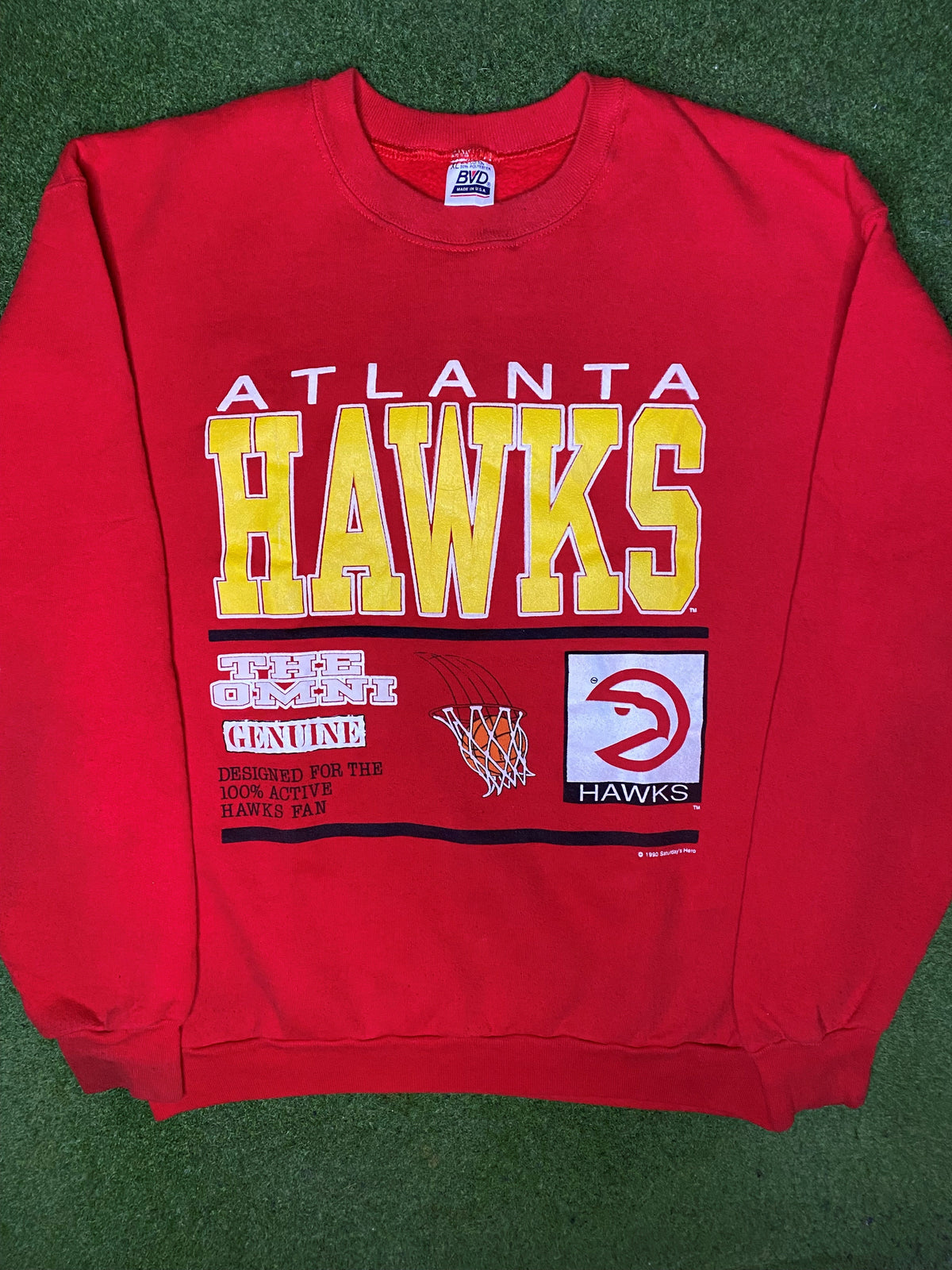 Sudadera de cuello redondo vintage de los Atlanta Hawks de 1990 - NBA (Talla XL)