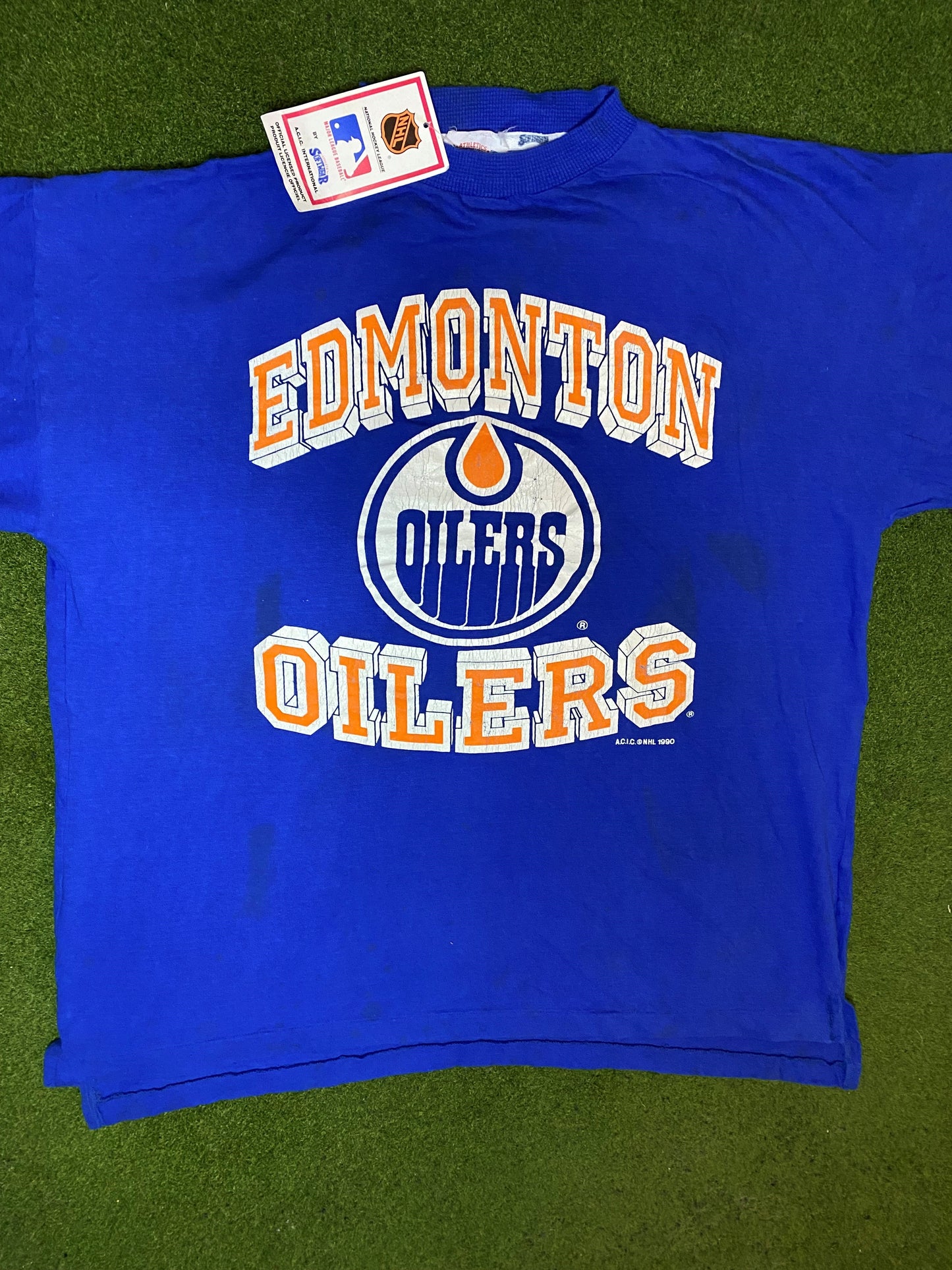 1990 Edmonton Oilers - Vintage NHL T-Shirt (Large) - Gametime Vintage