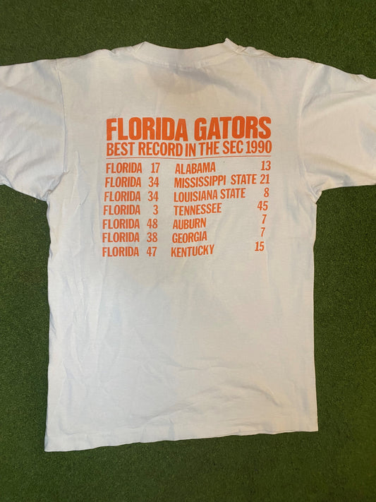 1990 Florida Gators - Best Record in the SEC - Double Sided - Vintage College Football T-Shirt (Medium) - Gametime Vintage