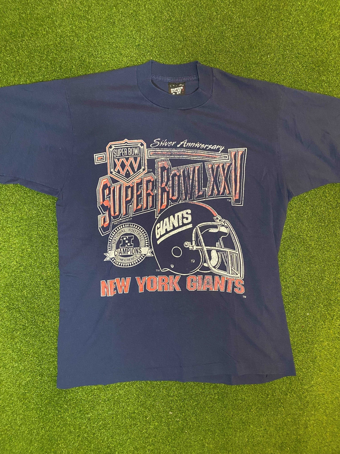 1990 New York Giants - Super Bowl XXV - Vintage NFL T-Shirt (Large) - Gametime Vintage