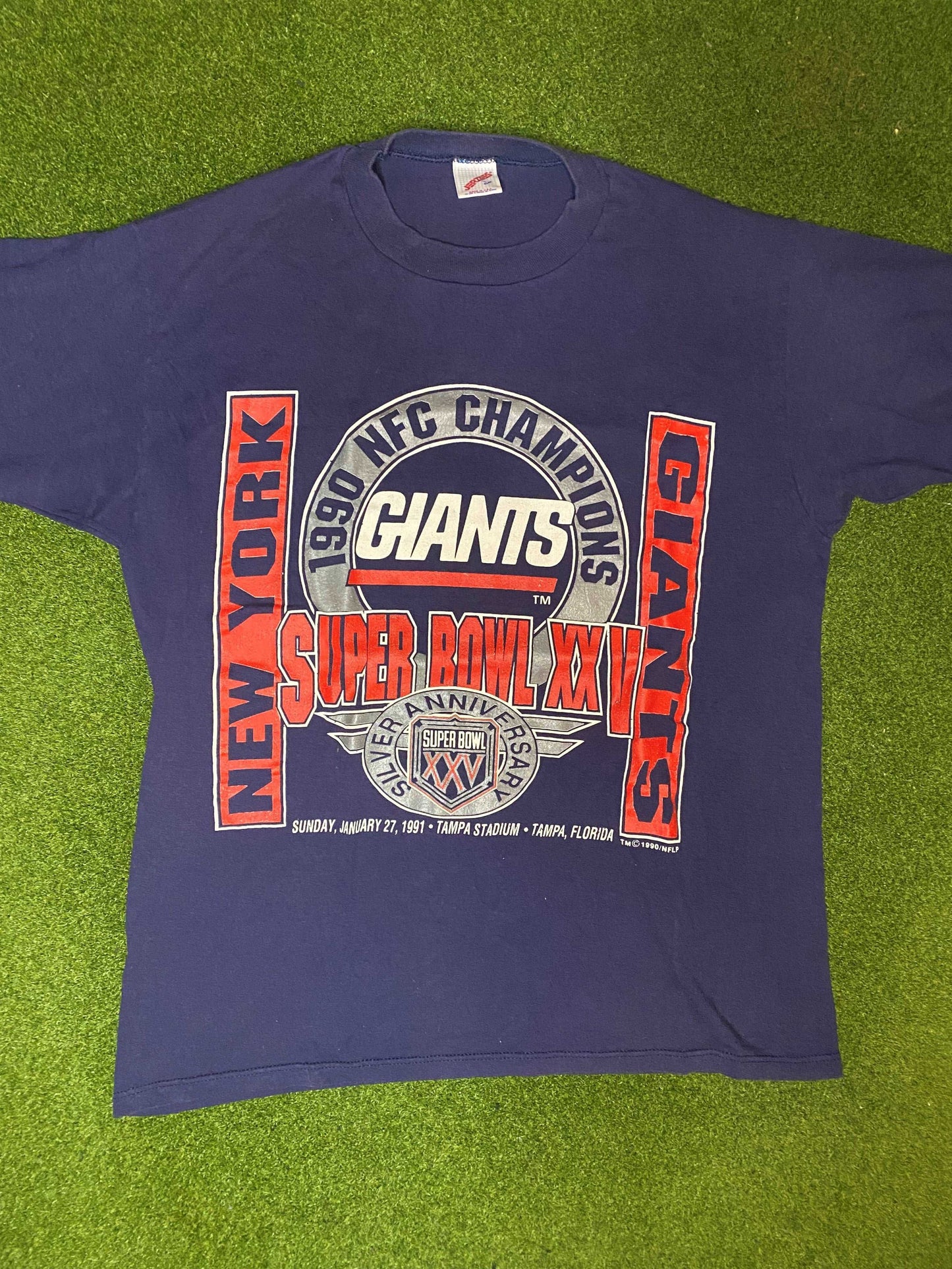 1990 New York Giants - Super Bowl XXV - Vintage NFL T-Shirt (Large) - Gametime Vintage