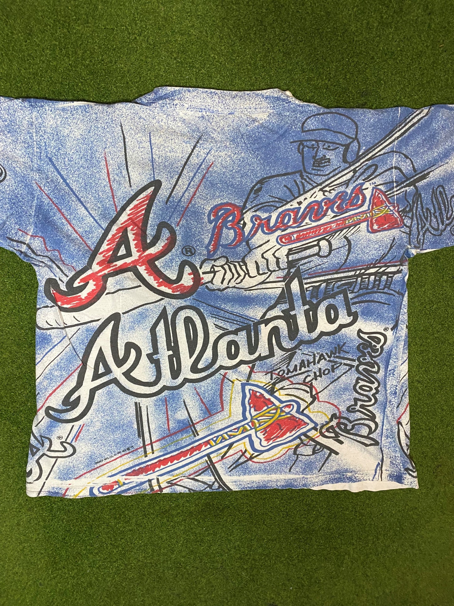 1991 Atlanta Braves - All Over Print - Vintage MLB T-Shirt (Large) - Gametime Vintage