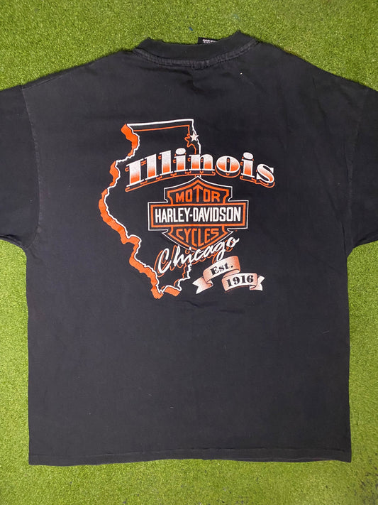 1991 Harley Davidson - Pumping Iron - Chicago, Illinois - Vintage Harley T Shirt (XL) - Gametime Vintage