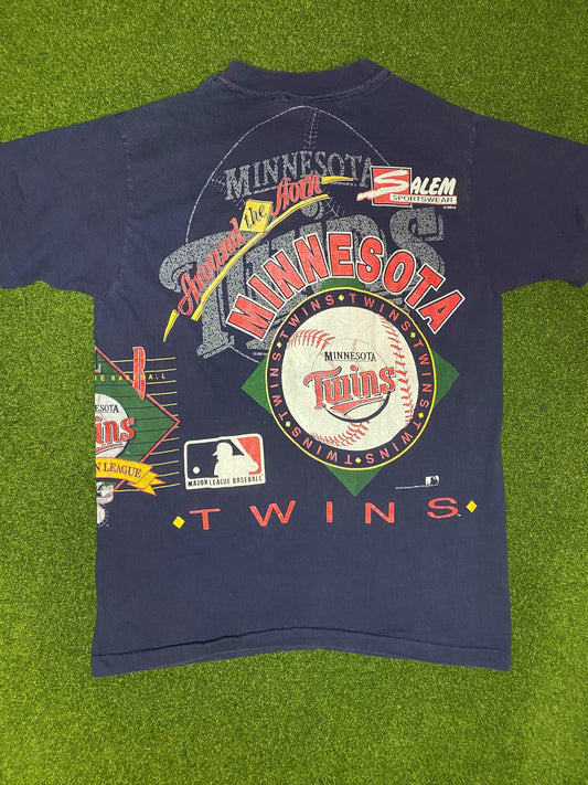1991 Minnesota Twins - Print All Over - Vintage MLB Tee Shirt (Large) - Gametime Vintage