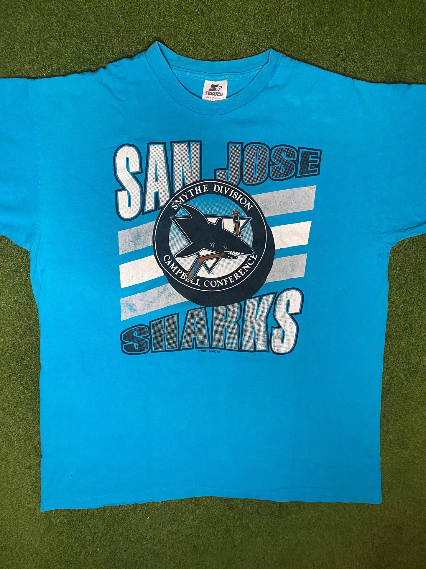 1991 San Jose Sharks - Vintage NHL T-Shirt (Large) - Gametime Vintage