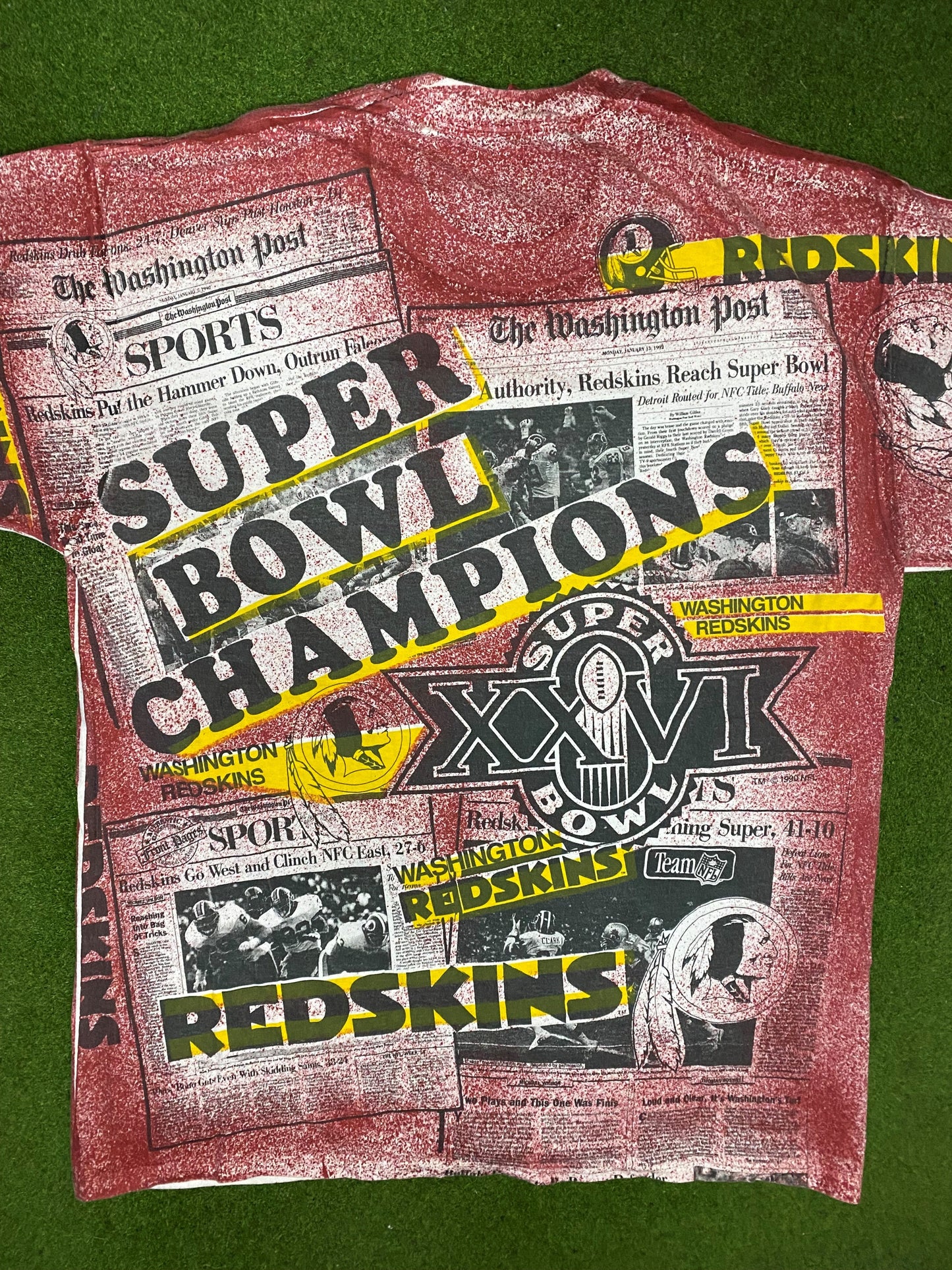 1991 Washington Redskins - Super Bowl Champions - AOP - Vintage NFL T-Shirt (XL) - Gametime Vintage