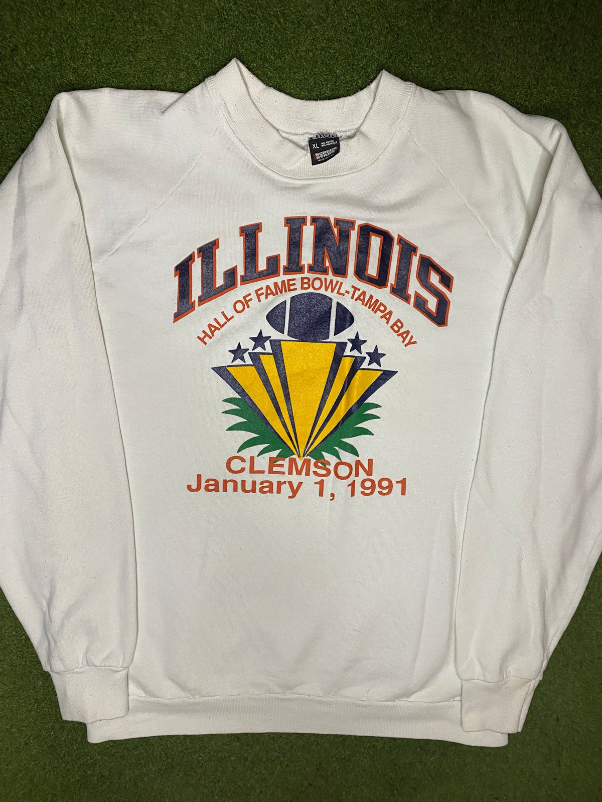 1991 Illinois Fighting Illini - Hall of Fame Bowl Vs. Clemson - Vintage College Sweatshirt (XL) - Gametime Vintage