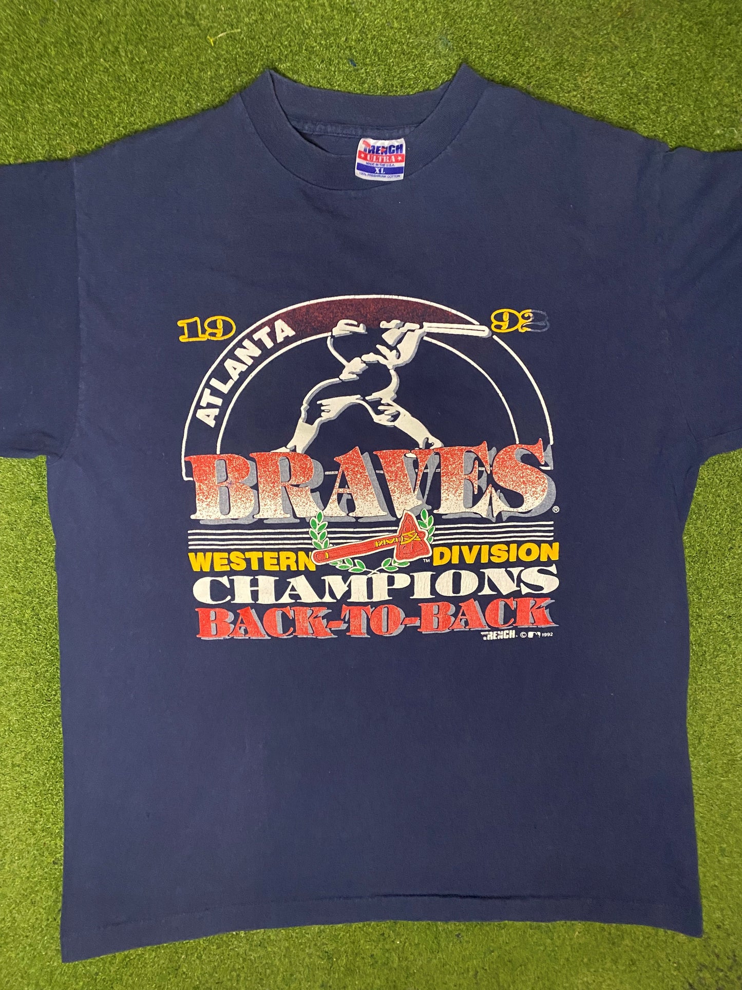 1992 Atlanta Braves - Back to Back Div Champs - Vintage MLB T Shirt (XL) - Gametime Vintage