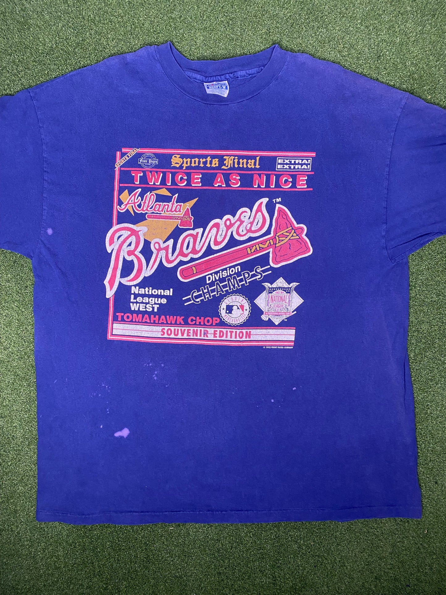 1992 亚特兰大勇士队 - 双倍精彩 - 复古MLB T恤 (2XL)