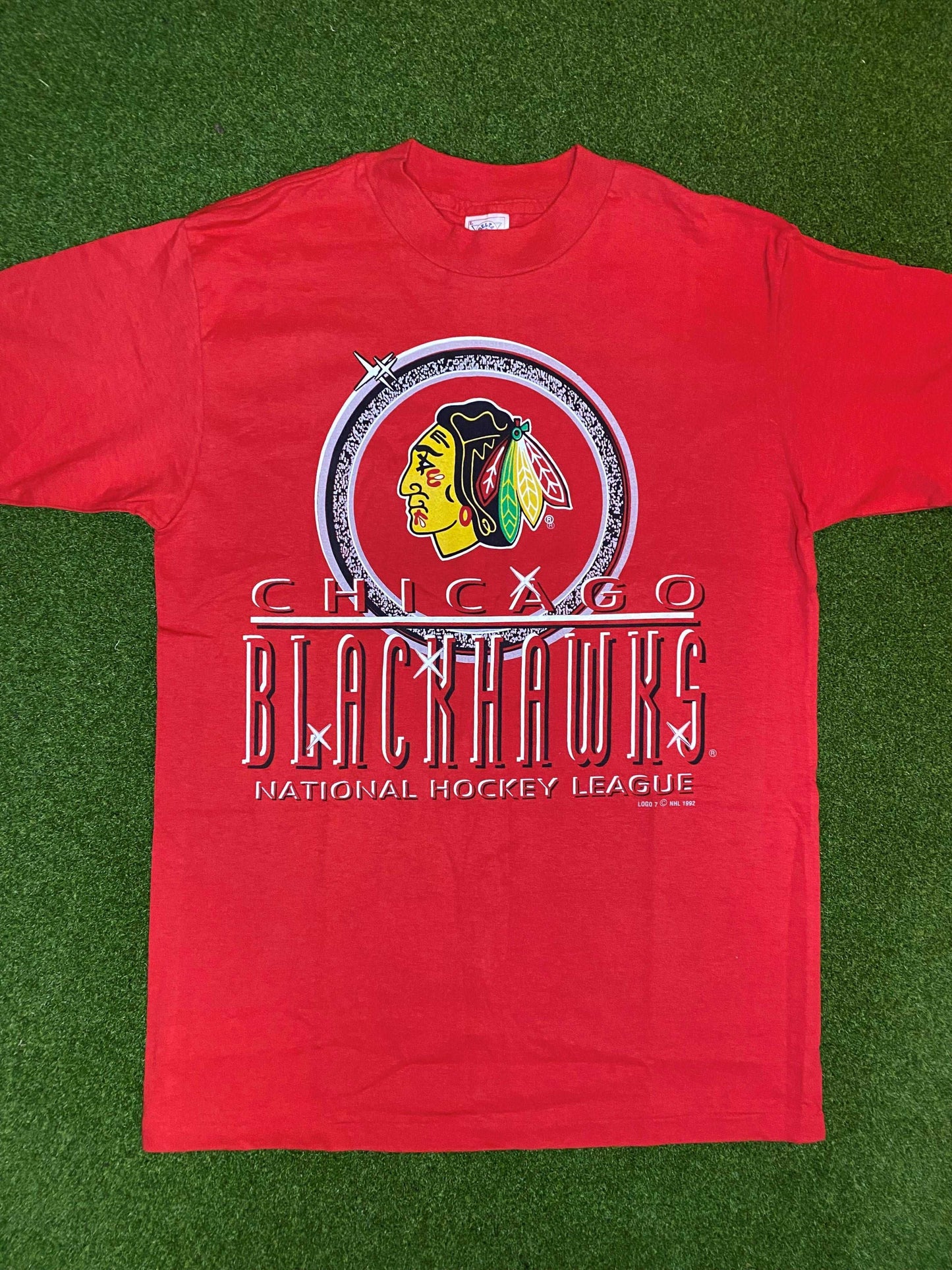 1992 Chicago Blackhawks - Big Logo - Vintage NHL Tee Shirt (Large) - Gametime Vintage
