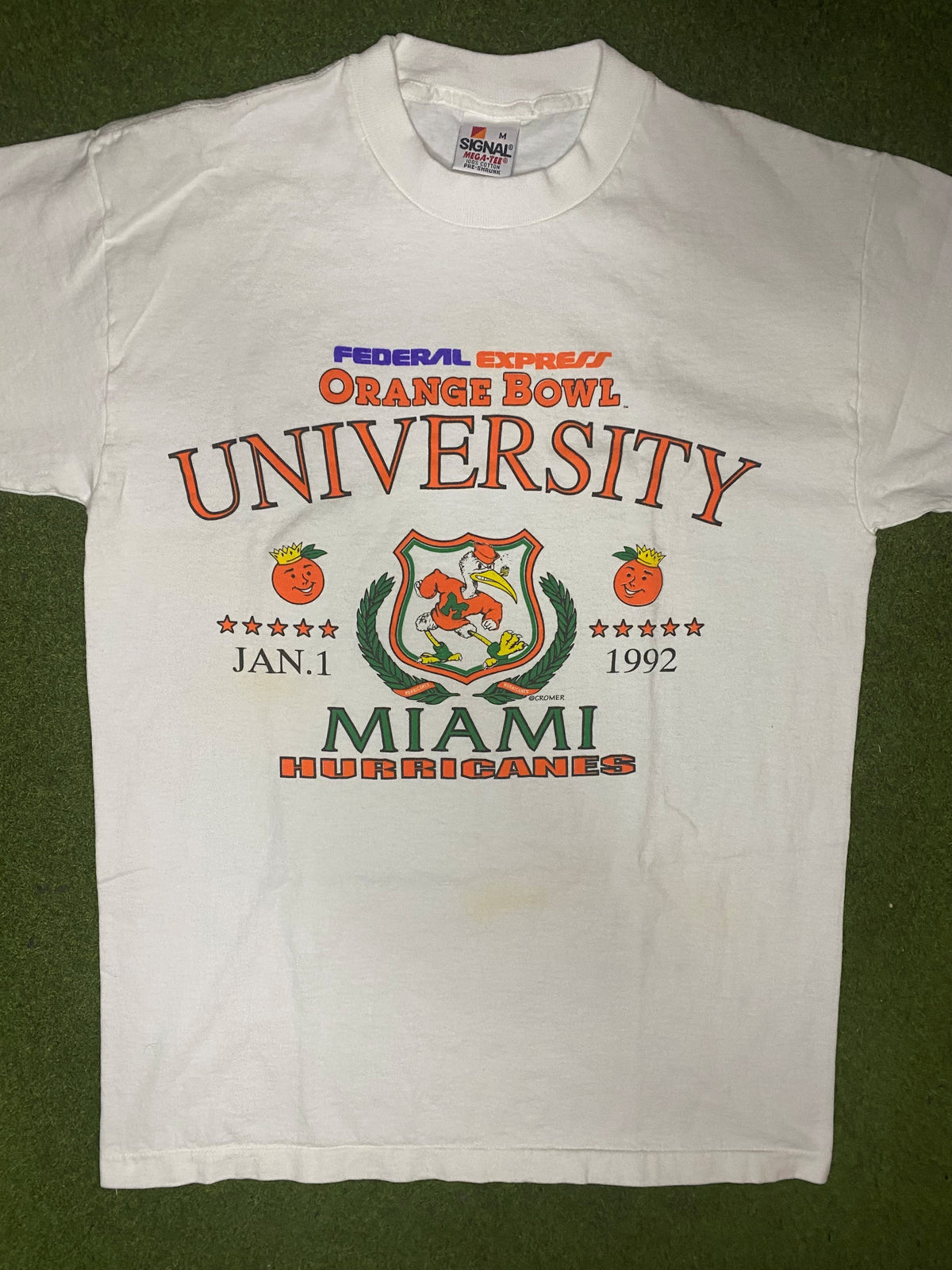 1992 Miami Hurricanes - FedEx Orange Bowl - Vintage College T-Shirt (Medium) - Gametime Vintage