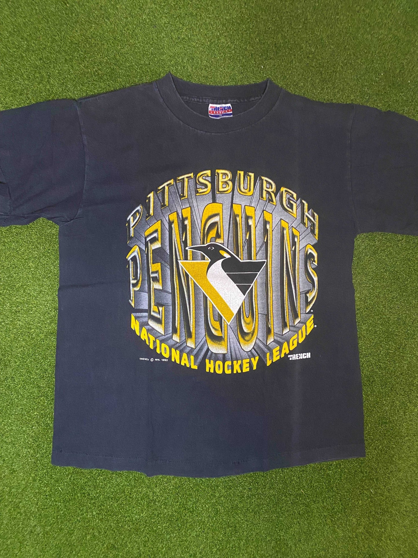 1992 Pittsburgh Penguins - Big Logo - Vintage NHL Tee Shirt (Medium) - Gametime Vintage