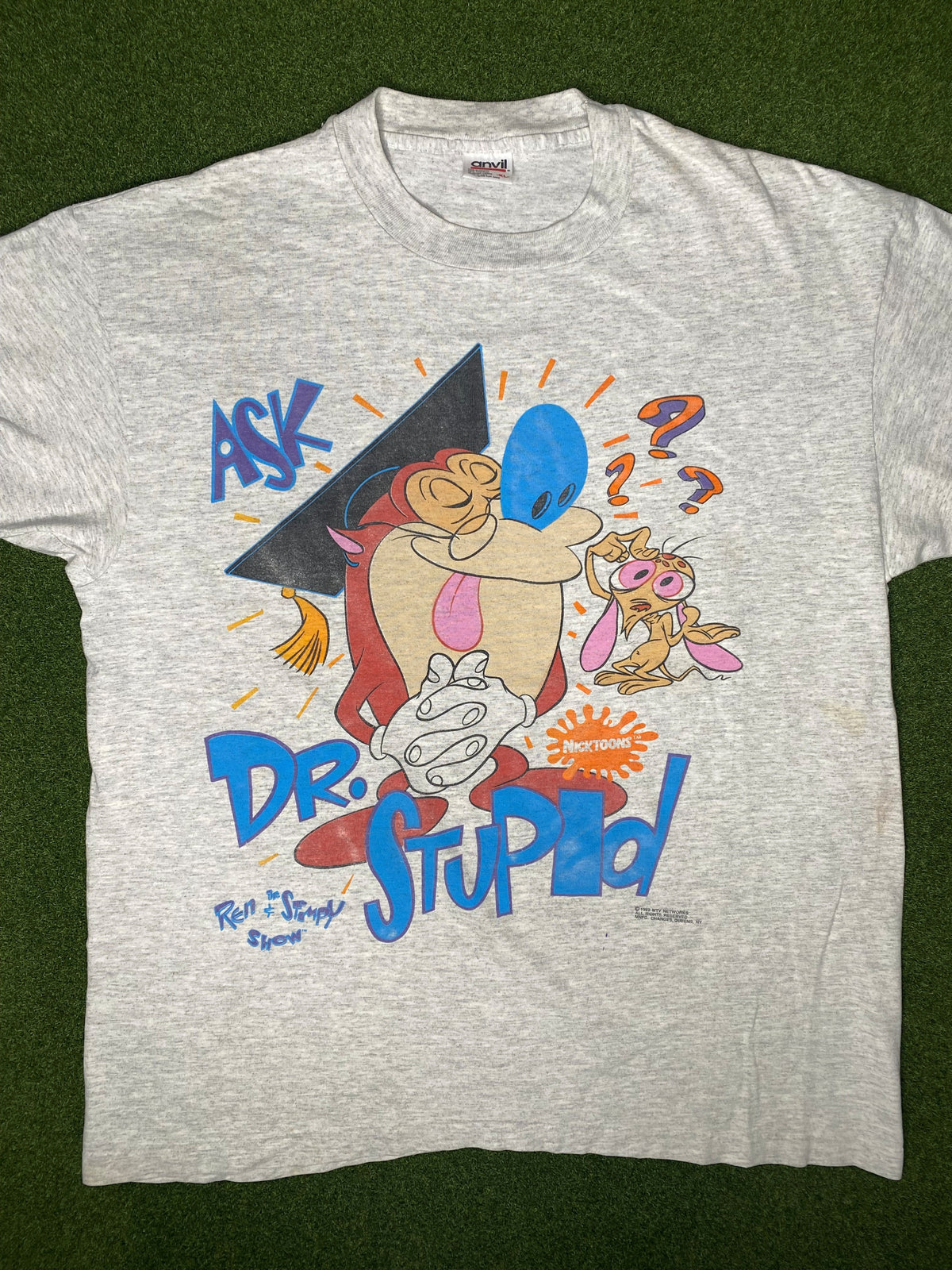 1992 年 Ren 和 Stimpy - 提问笨博士 - 复古卡通 T 恤 (XL)