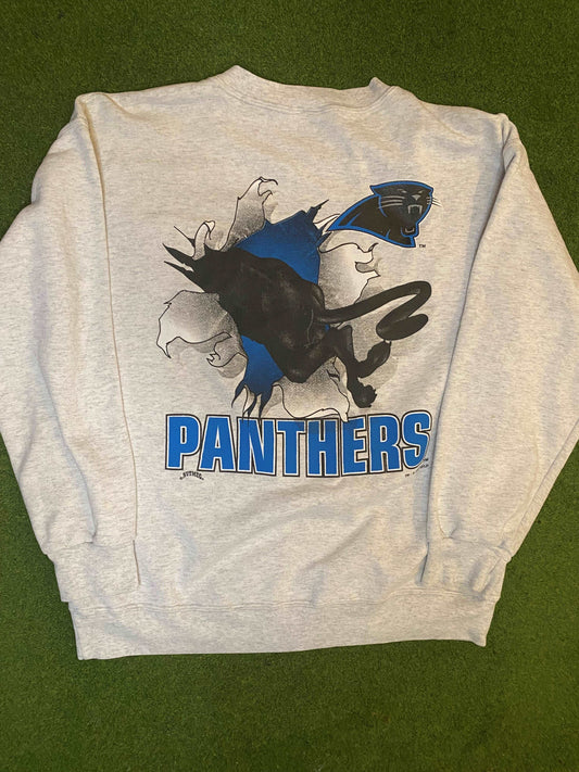 1993 Carolina Panthers - Break Thru - Double Sided - Vintage NFL Sweatshirt (Large) - Gametime Vintage