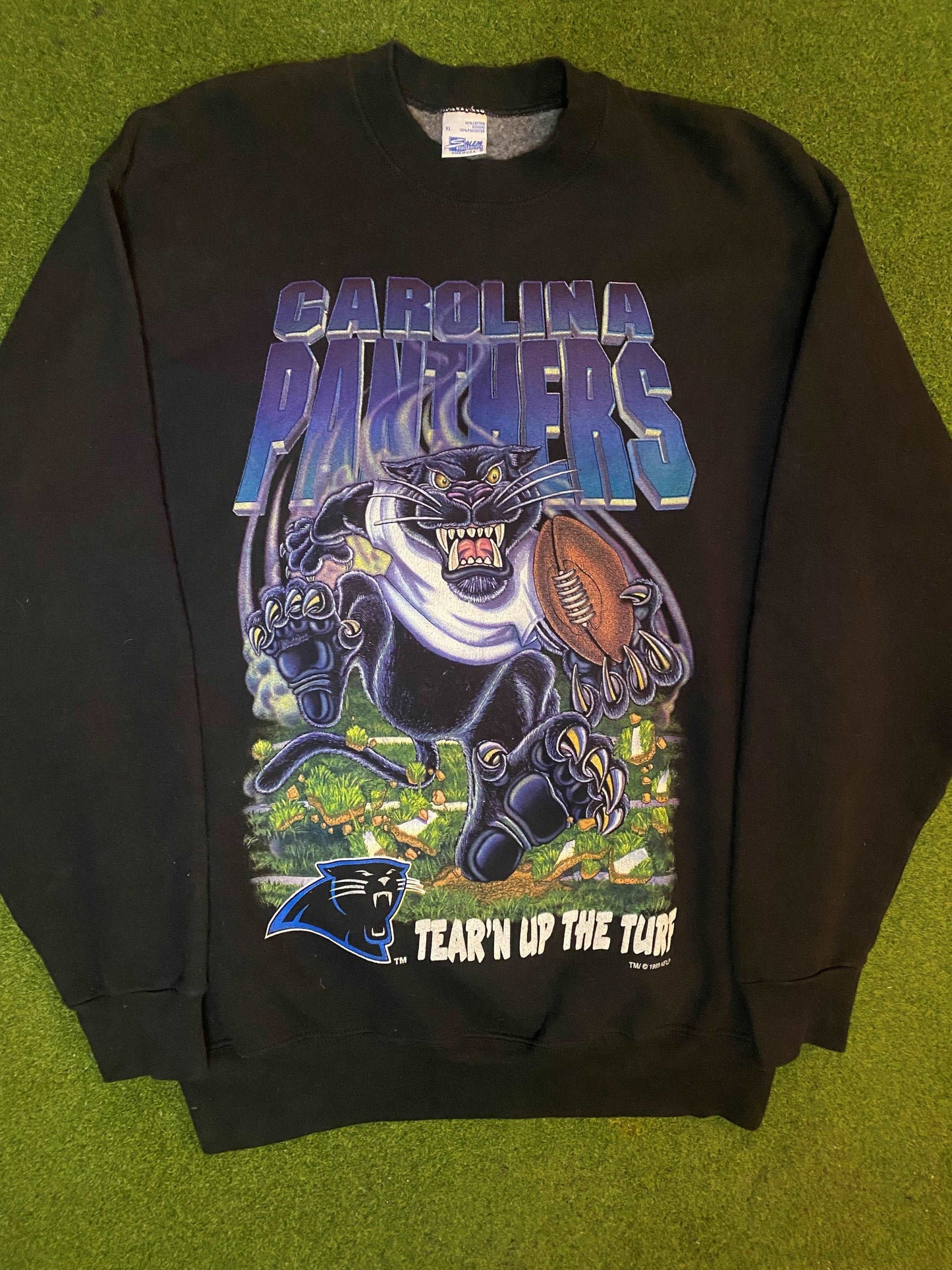 1993 Carolina Panthers - Tear'n Up the Turf - Vintage NFL Sweatshirt (XL) - Gametime Vintage