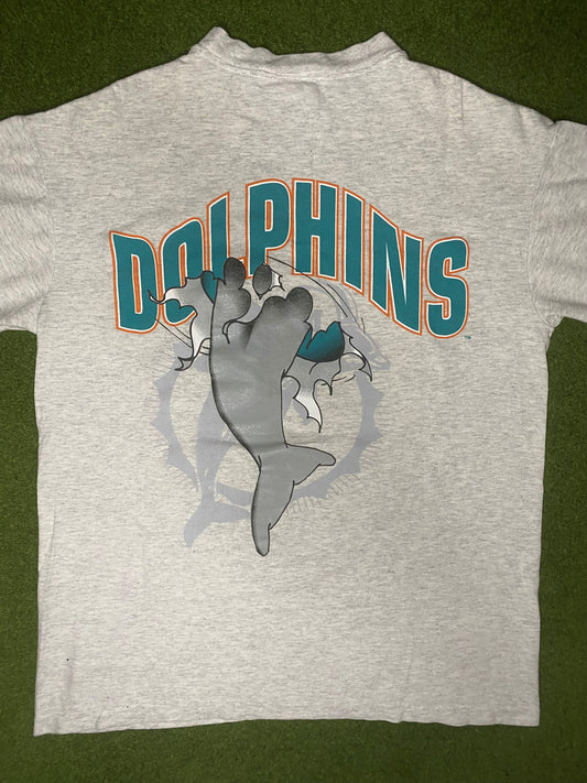 1993 Miami Dolphins - Break Through - Vintage NFL T Shirt (Medium) - Gametime Vintage