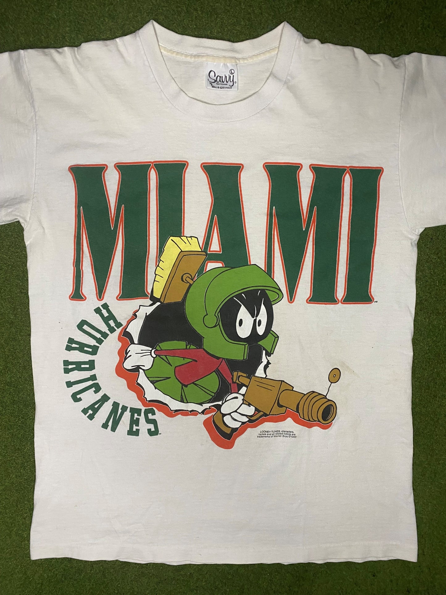 1993 Miami Hurricanes - Marvin the Martian - Vintage College T Shirt (Large) - Gametime Vintage