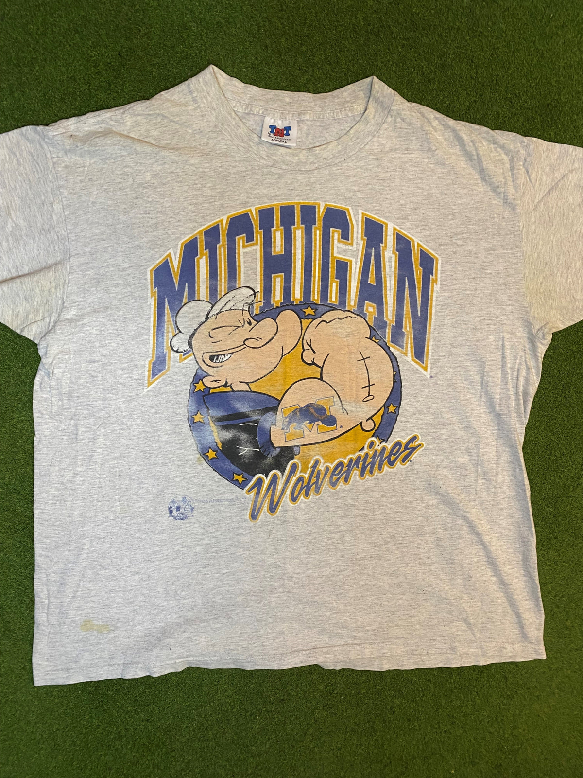 1993 Michigan Wolverines - Popeye - Vintage College T-Shirt (XL) - Gametime Vintage