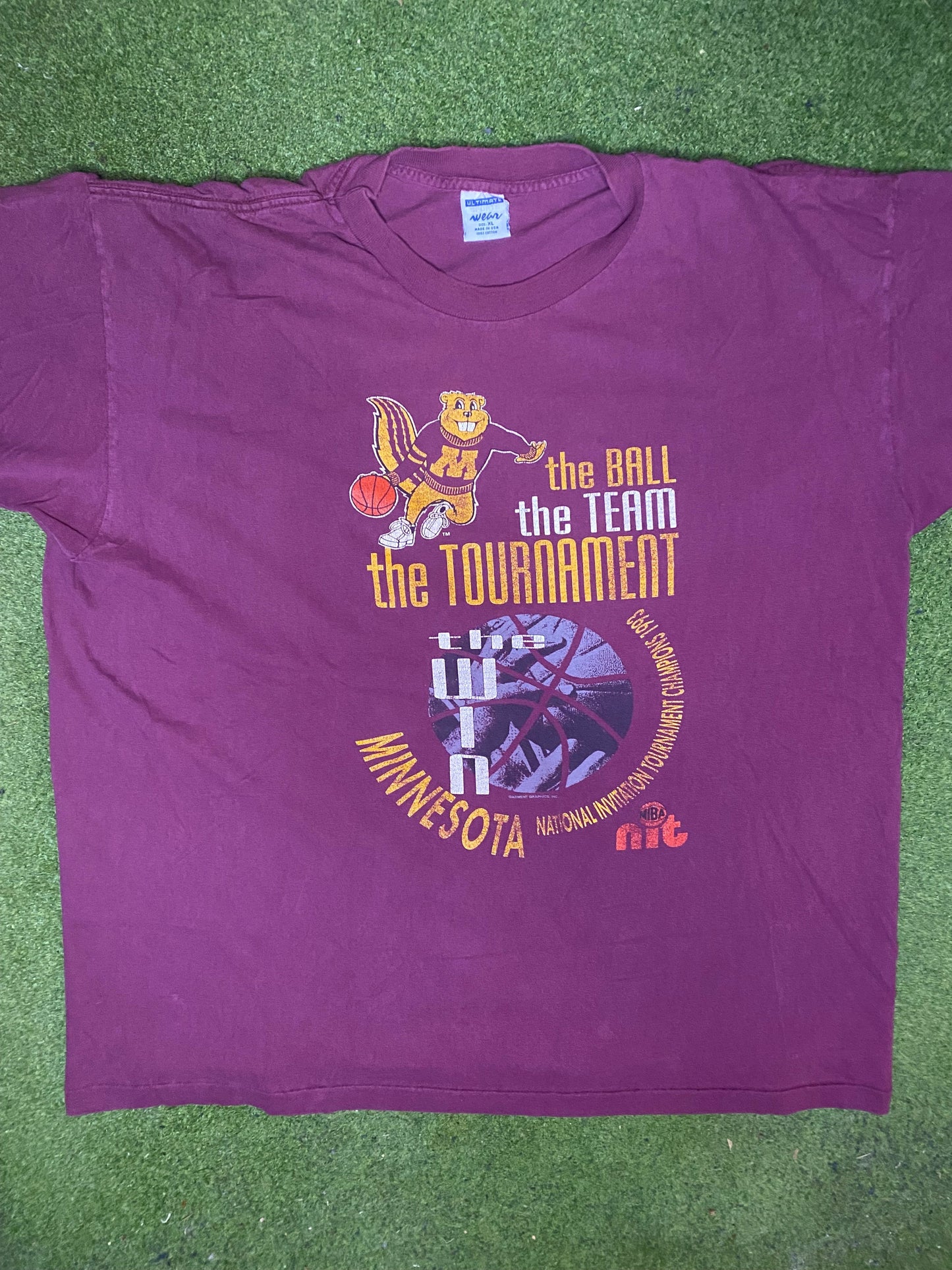 1993 Minnesota Golden Gophers - NIT Champions - Vintage College T-Shirt (XL) - Gametime Vintage