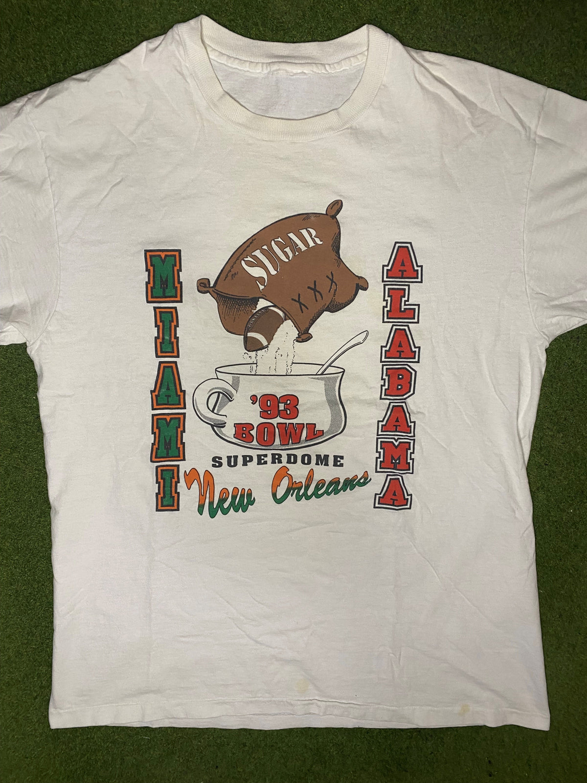 1993 Sugar Bowl - Miami Hurricanes Vs Alabama Crimson Tide - Vintage College T Shirt (Large) - Gametime Vintage