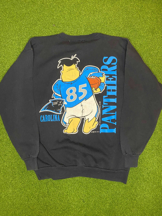 1994 Carolina Panthers Double Sided - Flintstones Crossover - Vintage NFL Crewneck (Large) - Gametime Vintage