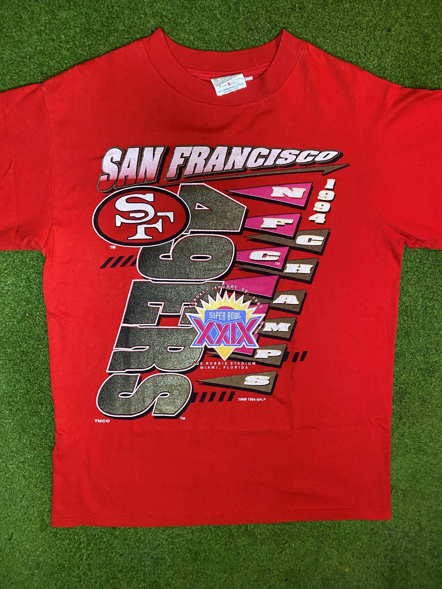 1994 San Francisco 49ers - Super Bowl XXIX - Vintage NFL T-Shirt (Large) - Gametime Vintage