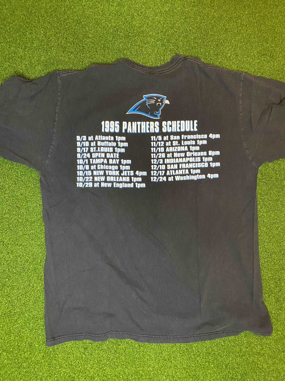 1995 Carolina Panthers - Inaugural Season - Double Sided Vintage NFL Tee Shirt (Large) - Gametime Vintage