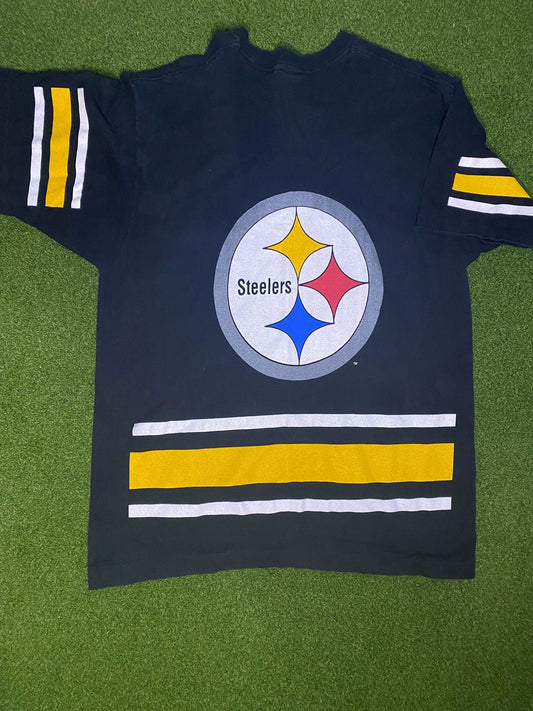1995 Pittsburgh Steelers - Double Sided - Vintage NFL Tee Shirt (Large) - Gametime Vintage