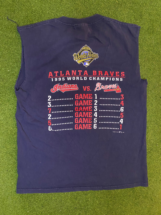 1995 Atlanta Braves - World Series Champions - Double Sided - Vintage MLB Cutoff (Medium) - Gametime Vintage
