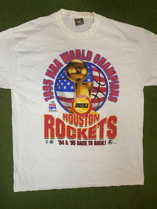 1995 Houston Rockets - Back To Back NBA World Champions - Vintage NBA Tee (2XL)