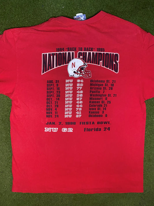 1995 Nebraska Cornhuskers - National Champions - Vintage College T-Shirt (XL) - Gametime Vintage
