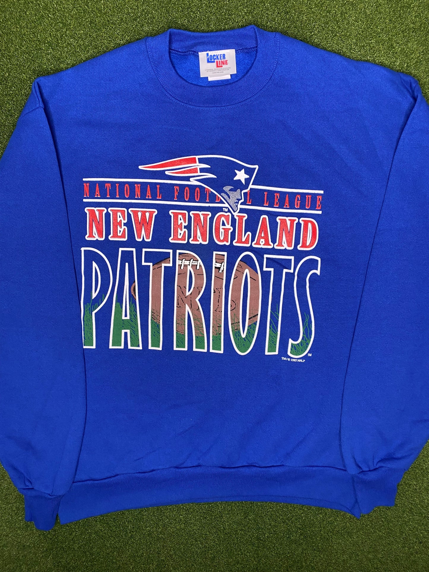 Sudadera de cuello redondo vintage de la NFL - New England Patriots 1995 (Grande)