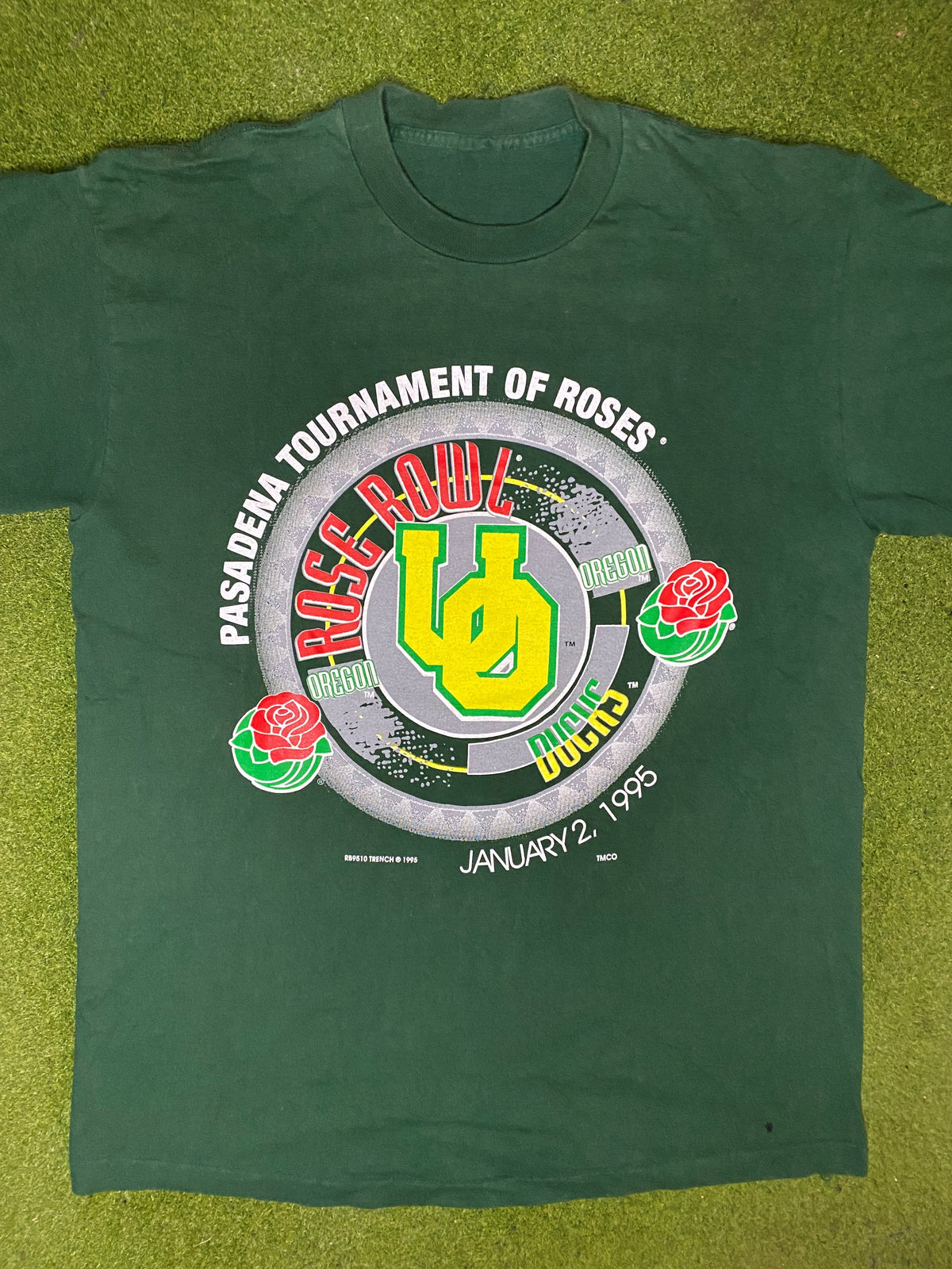 1995 Oregon Ducks - Rose Bowl - Vintage College Football T-Shirt (Large) - Gametime Vintage