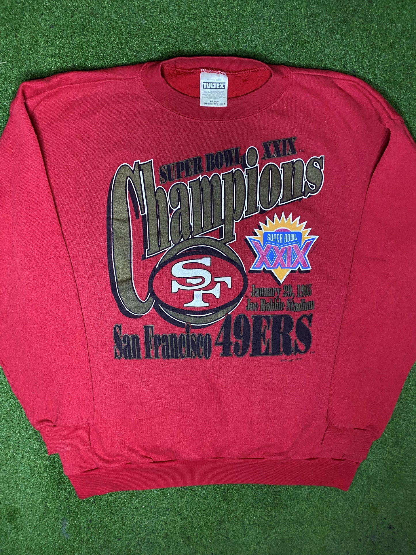 1995 San Francisco 49ers - Super Bowl XXIX Champions - Vintage NFL Sweatshirt (XL) - Gametime Vintage
