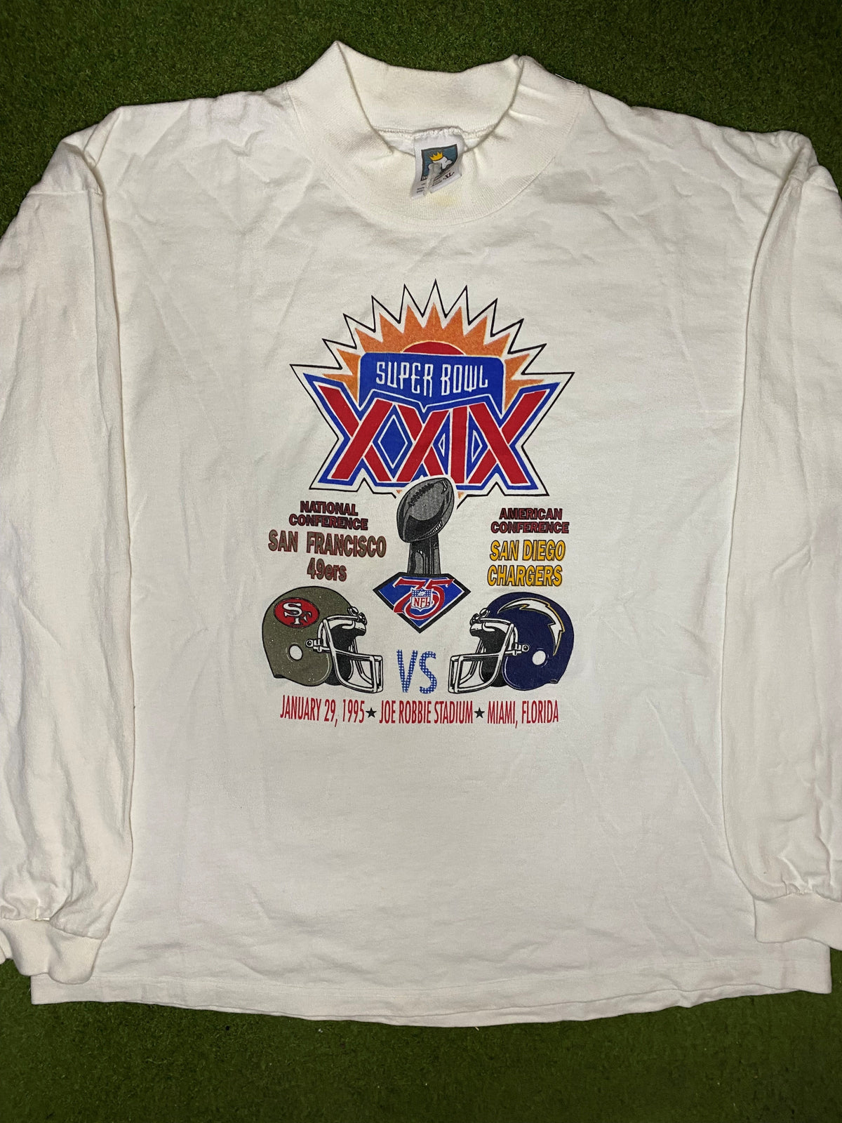 1995 Super Bowl XXIX - 49ers Vs. Chargers - Vintage NFL Long Sleeve (XL) - Gametime Vintage