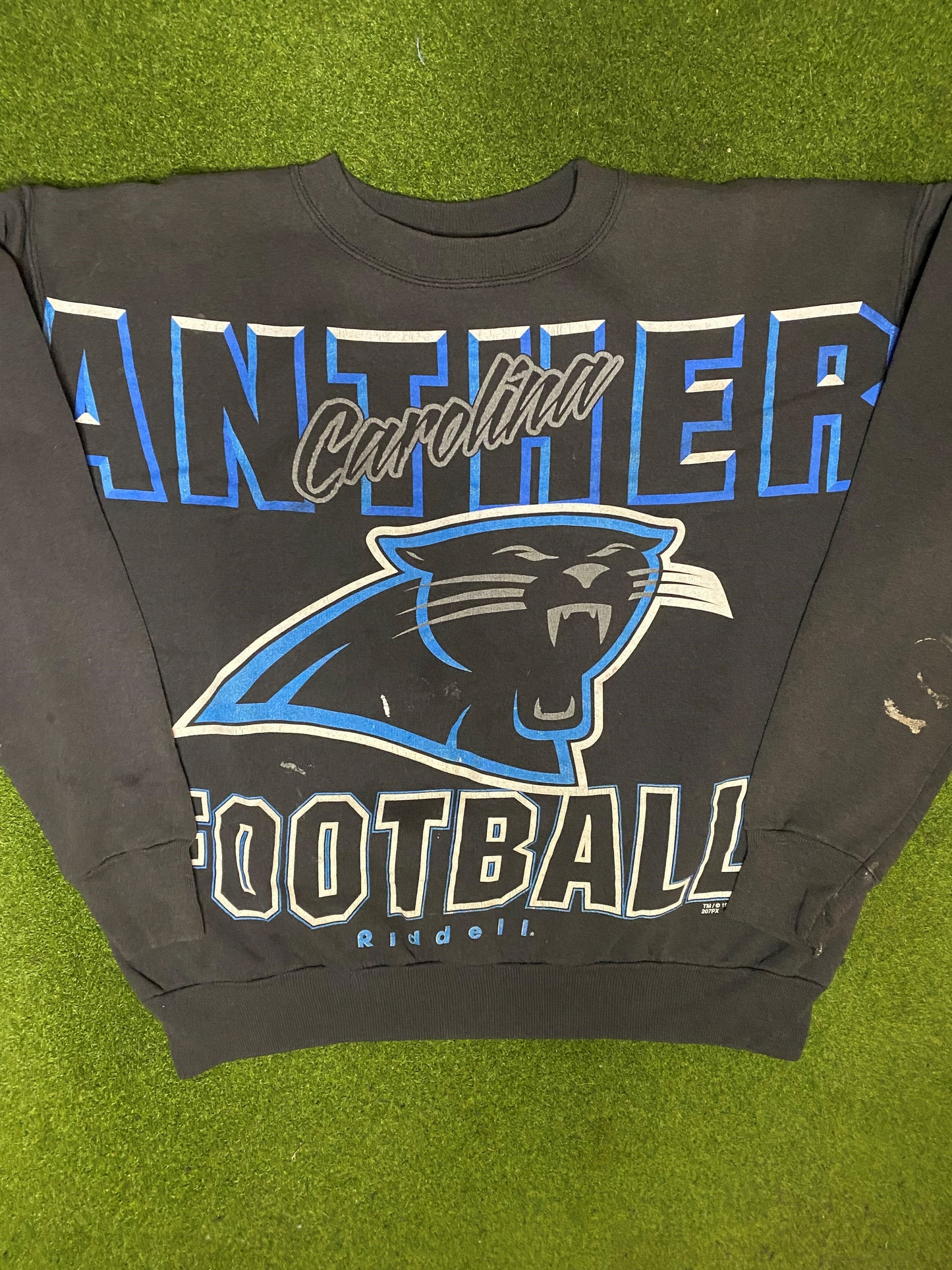 1998 Carolina Panthers - All Over Print - Vintage NFL Sweatshirt (Large) - Gametime Vintage